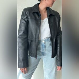 Vintage distressed black leather jacket